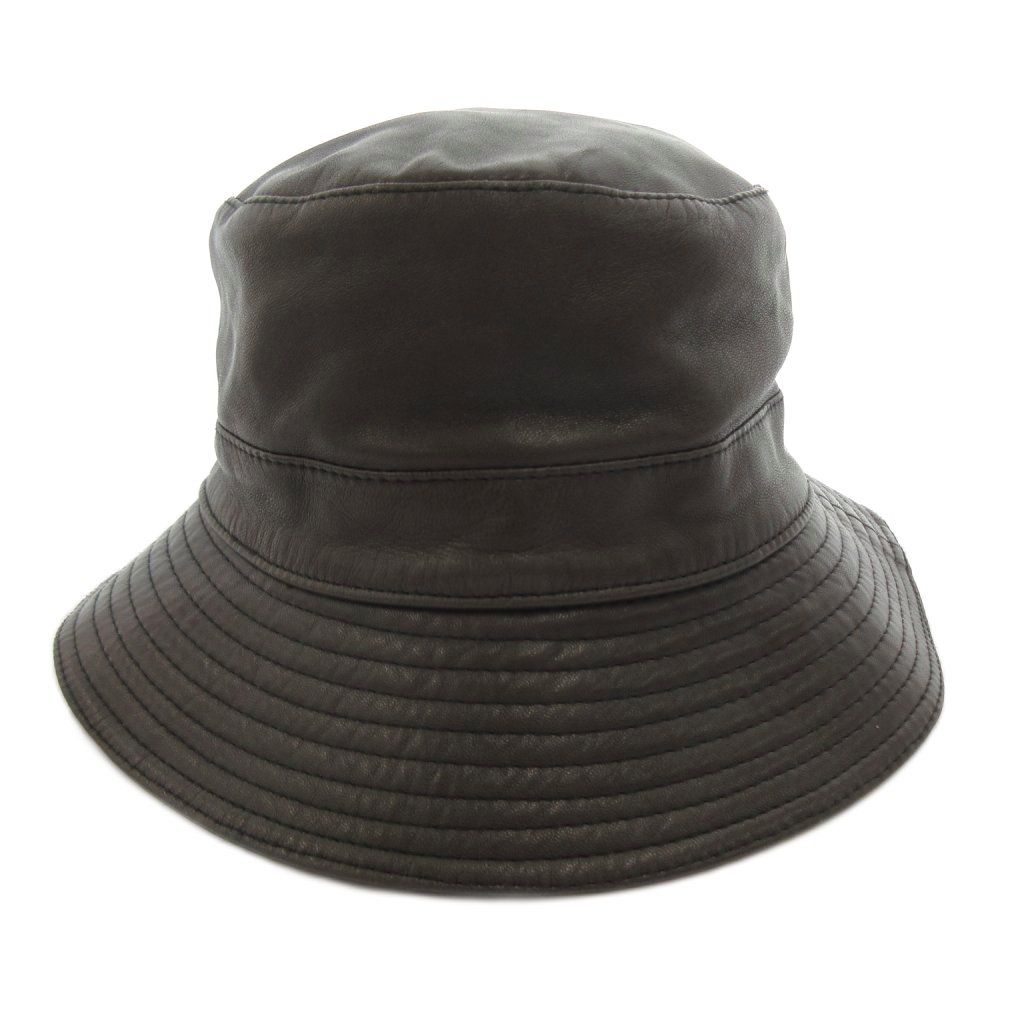 Hermes Motsch Hat Bakeha Lambskin Logo Embroidery 56 Brown — view 3