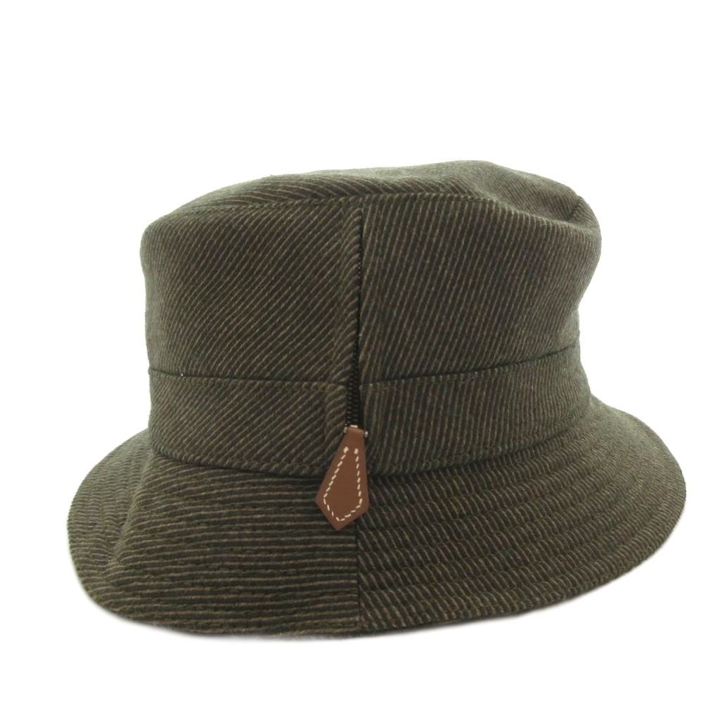 Hermes Motsch Hat Bakeha Hat Wool Zip Up 58 Khaki — view 2