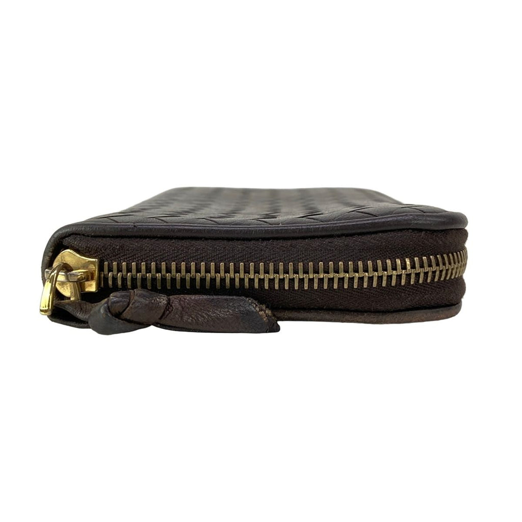 Bottega Veneta Wallet Intrecciato Dark Brown Zip Around Leather — view 8