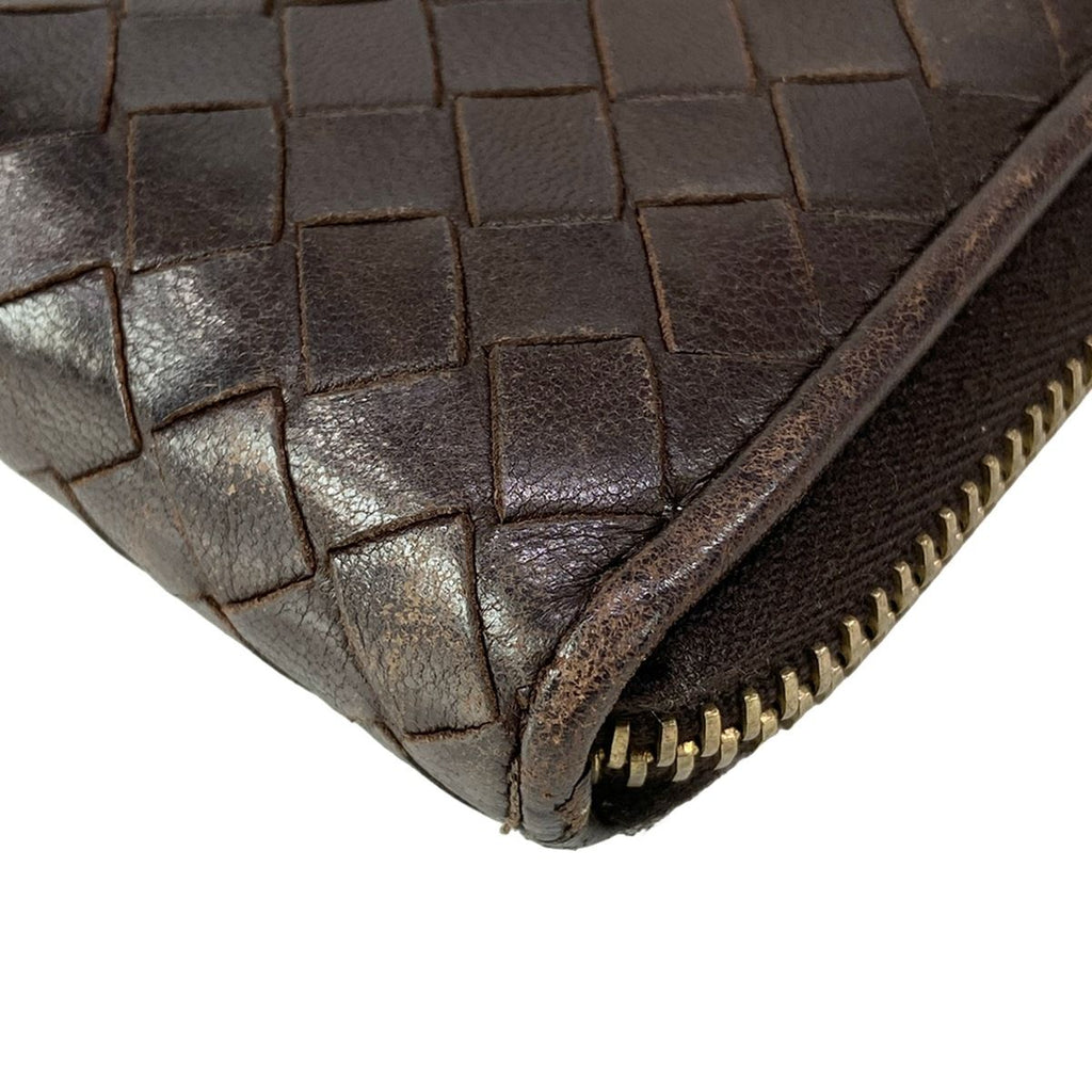 Bottega Veneta Wallet Intrecciato Dark Brown Zip Around Leather — view 6