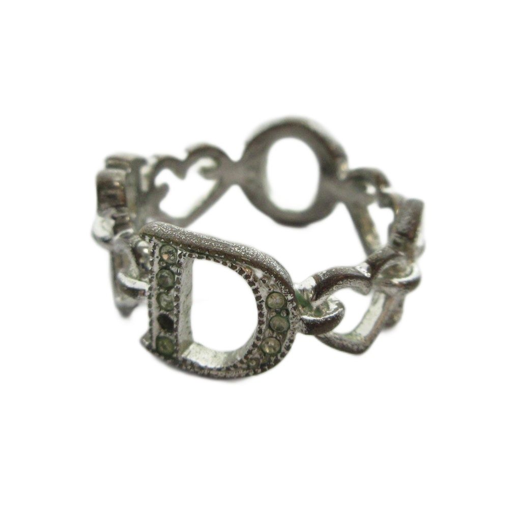 Dior Ring Logo Rhinestone Silver