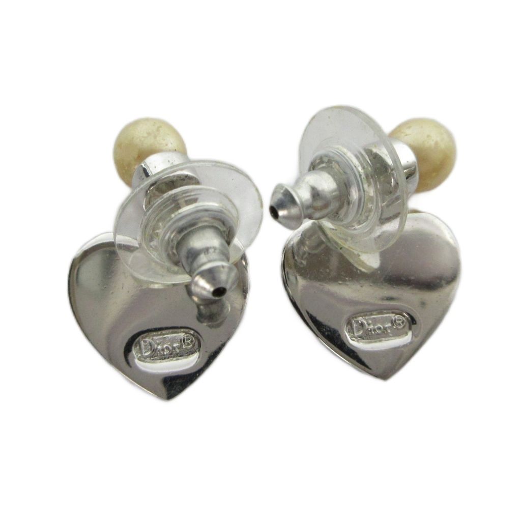 Dior Earrings Logo Heart Faux Pearl Silver — view 2