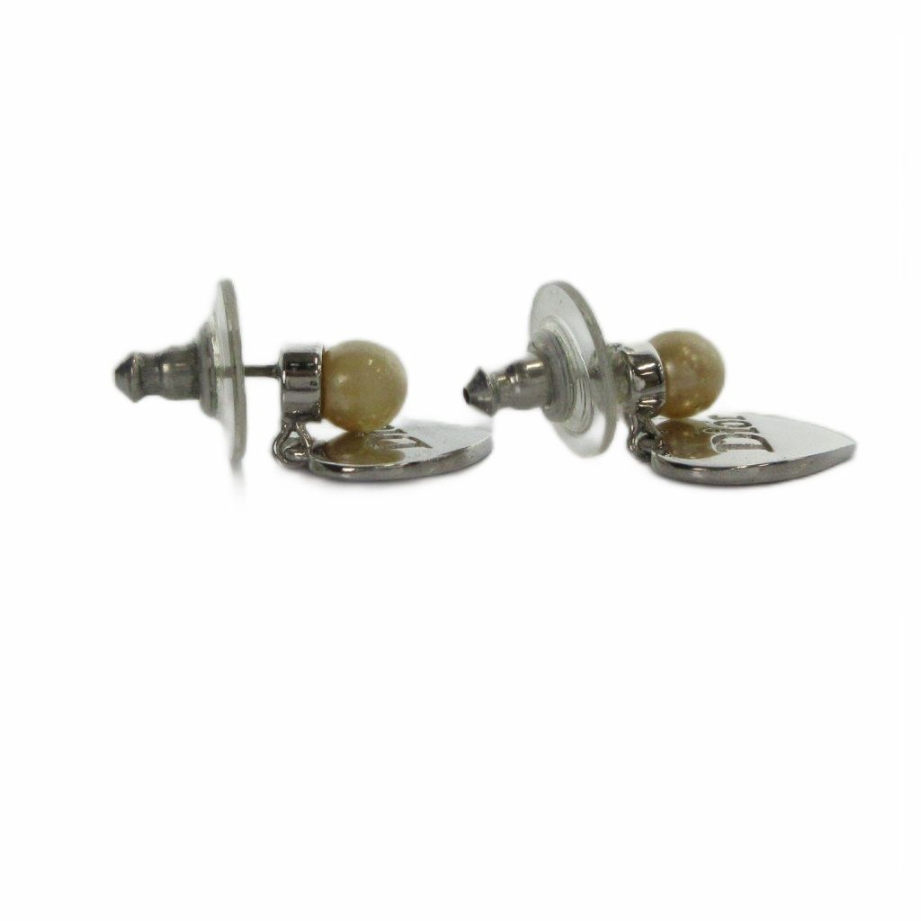 Dior Earrings Logo Heart Faux Pearl Silver — view 3