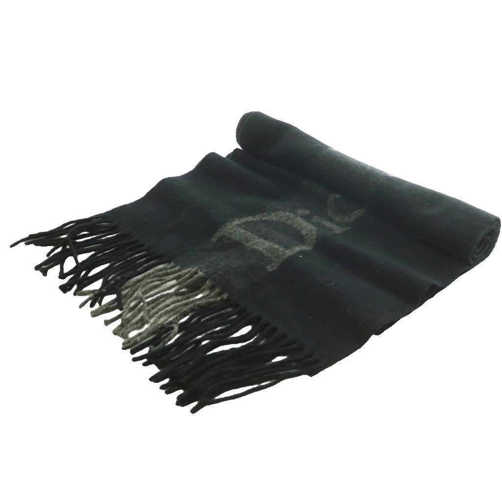 Dior Scottish Scarf Shawl Fringe Logo Wool Cashmere Blend Black Gray SS — view 4