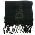 Dior Scottish Scarf Shawl Fringe Logo Wool Cashmere Blend Black Gray SS — view 2
