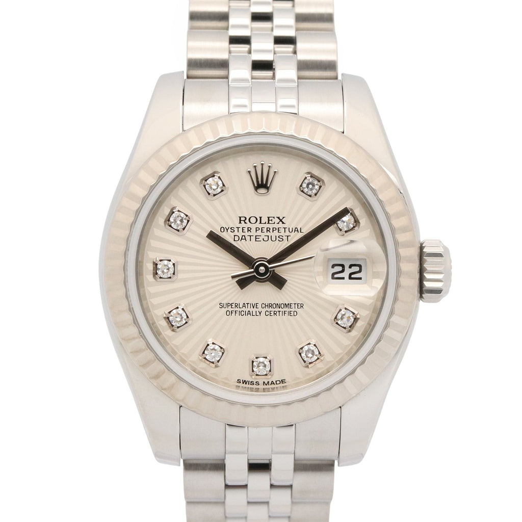 Rolex Watch Datejust Diamond Sil Sun NP 18k White Gold Stainless Steel