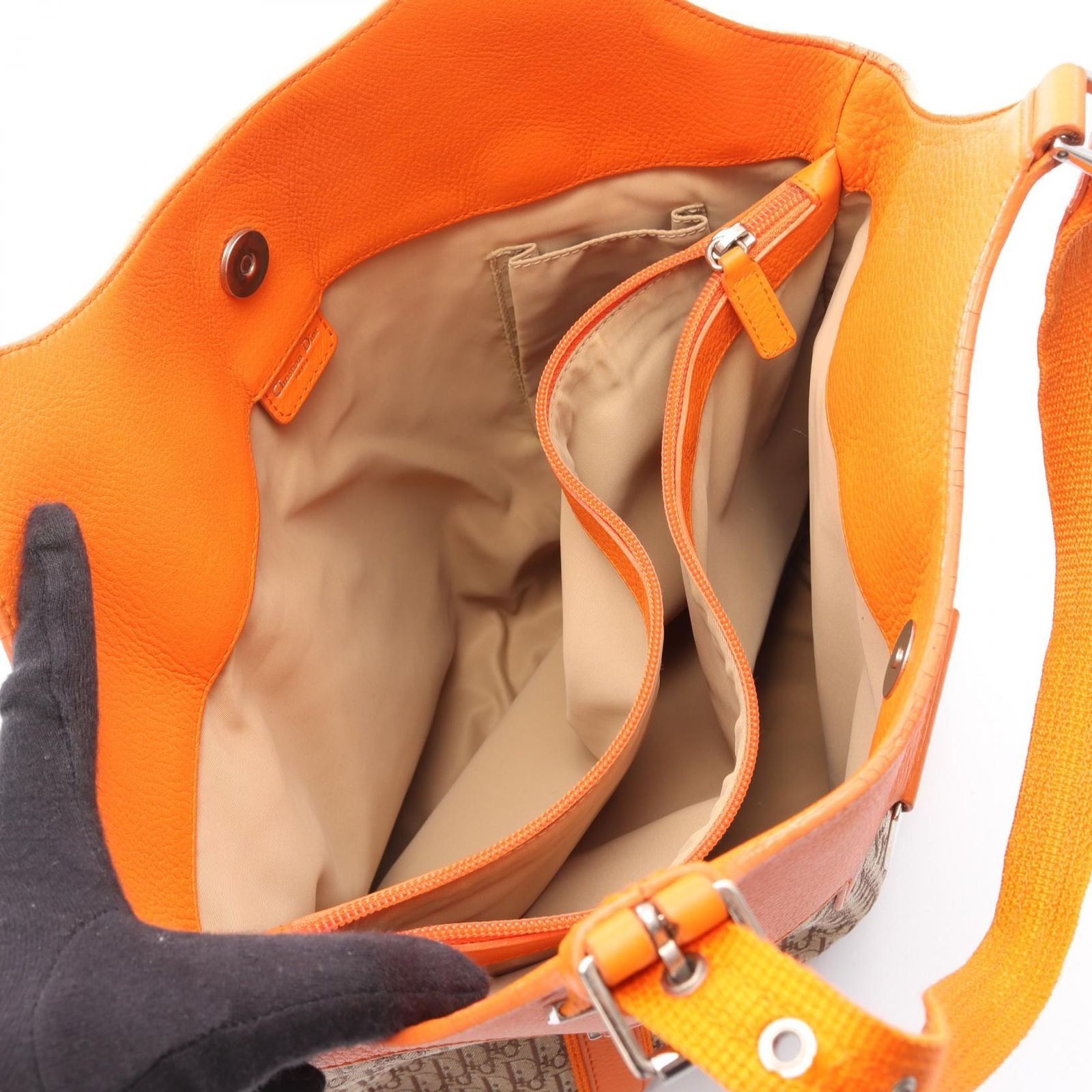Dior Tote Trotter Street Chic Beige Orange Canvas Leather — view 3