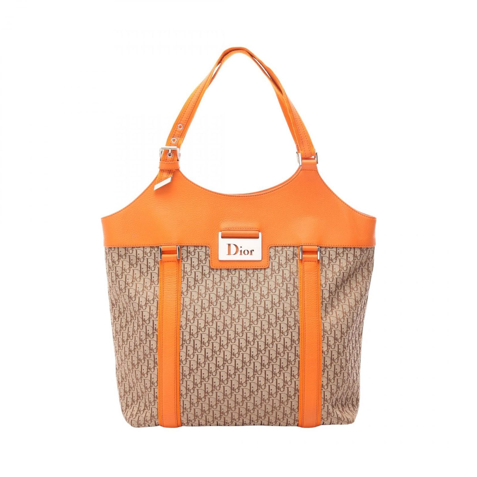 Dior Tote Trotter Street Chic Beige Orange Canvas Leather