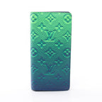 Louis Vuitton Bifold Wallet Portefeuille Brazza Monogram Taurillon Blue Vert