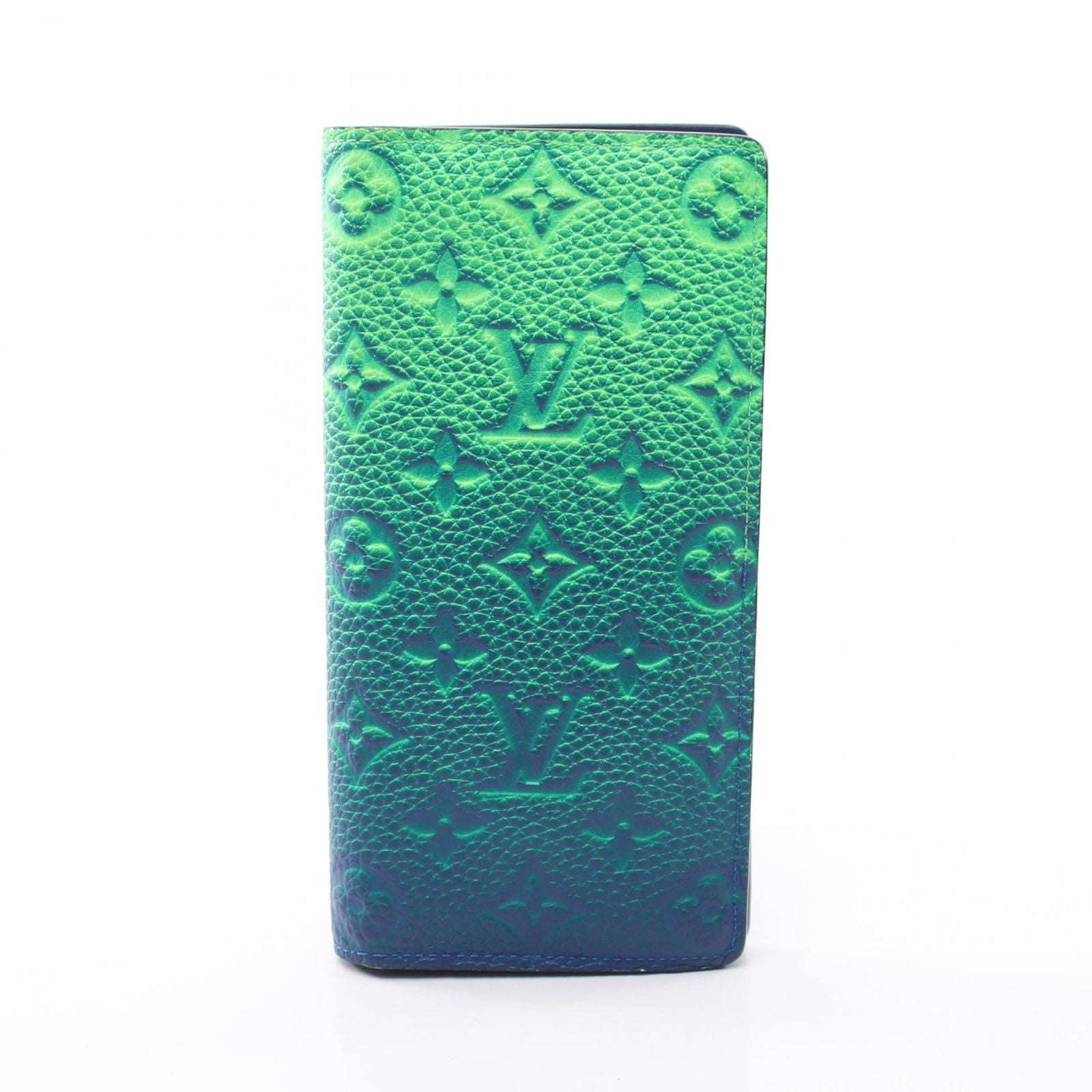 Louis Vuitton Bifold Wallet Portefeuille Brazza Monogram Taurillon Blue Vert