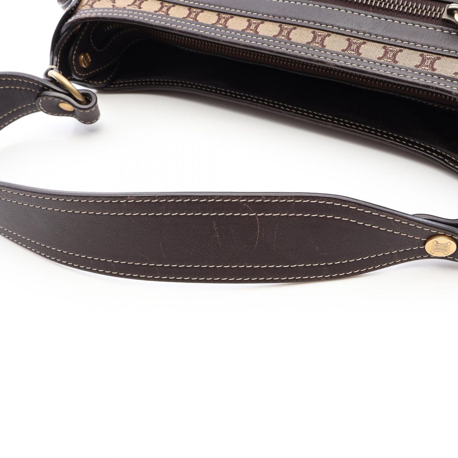 Celine Shoulder Bag Macadam Beige Brown Canvas Leather — view 6