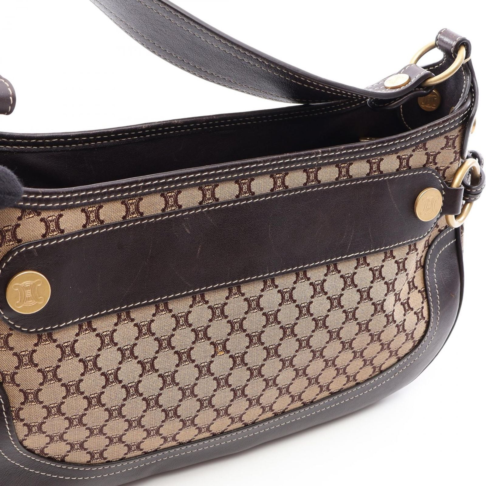 Celine Shoulder Bag Macadam Beige Brown Canvas Leather — view 5