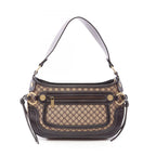 Celine Shoulder Bag Macadam Beige Brown Canvas Leather
