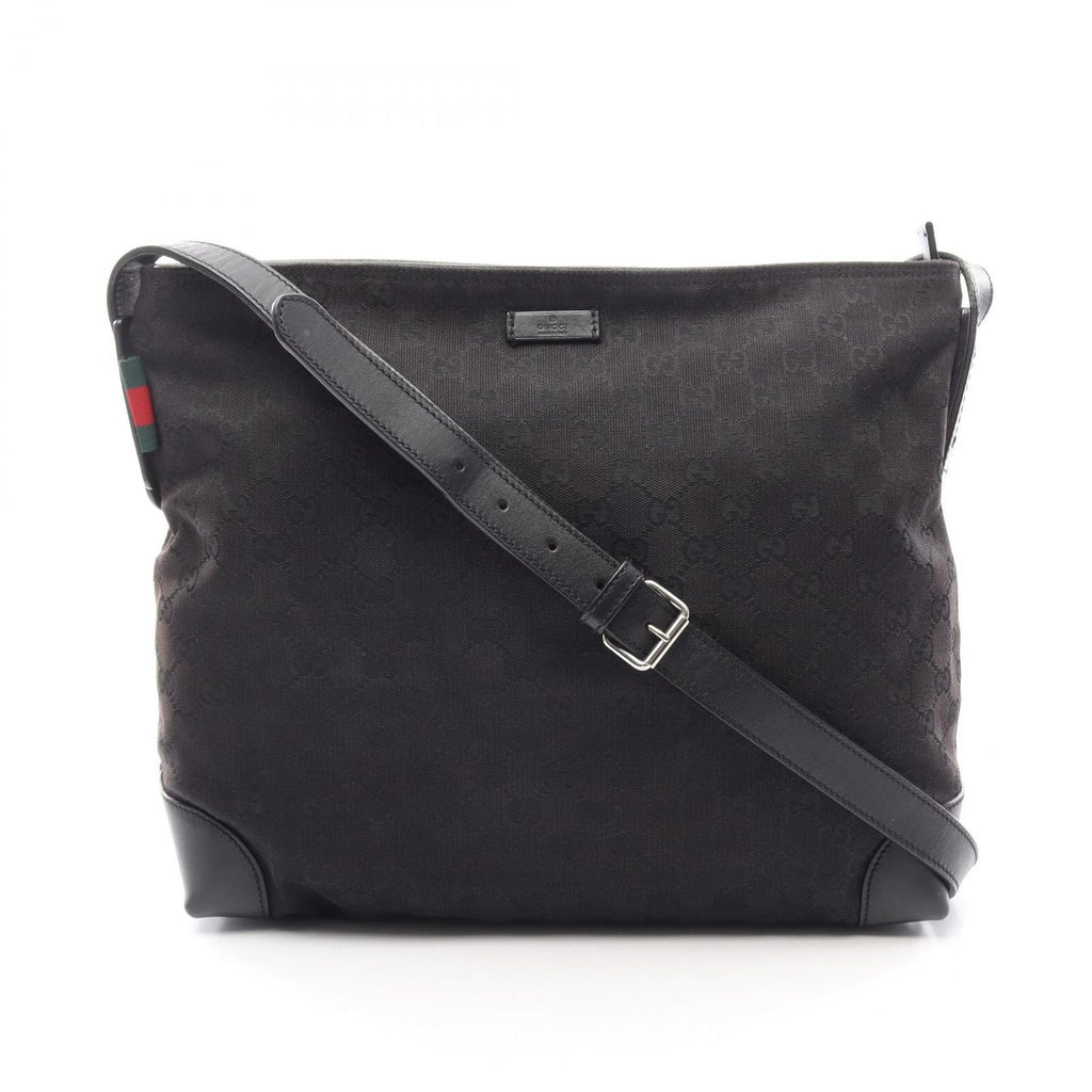 Gucci Shoulder Bag Canvas Sherry Line Black