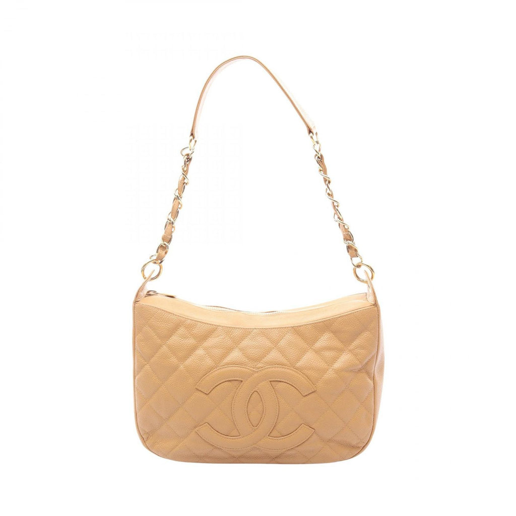Chanel Shoulder Bag Quilted Beige Calf CC Logo