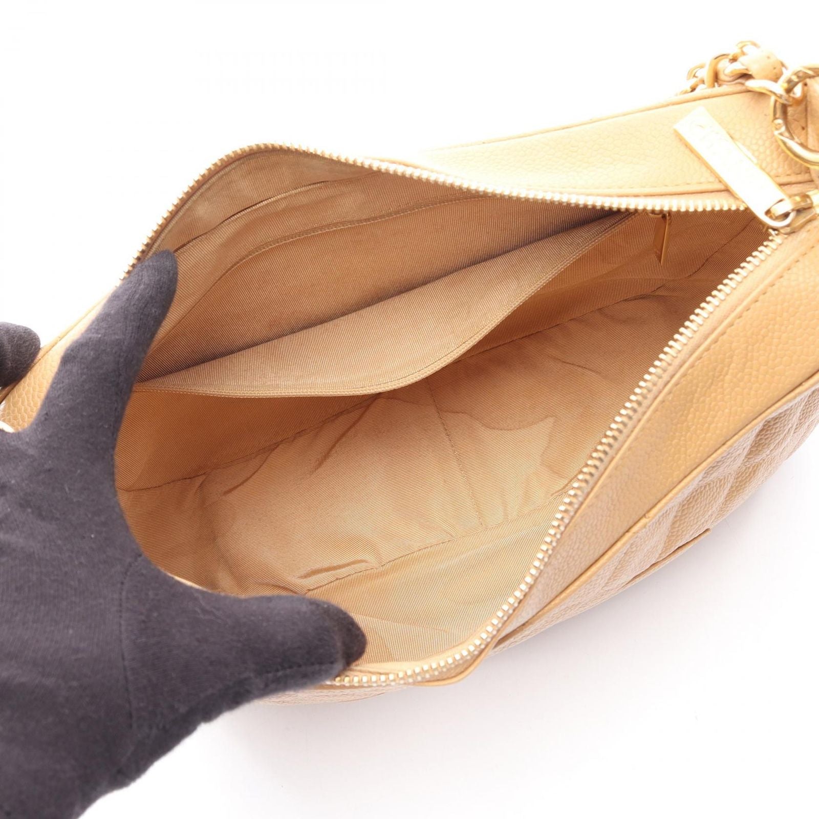 Chanel Shoulder Bag Quilted Beige Calf CC Logo — view 3