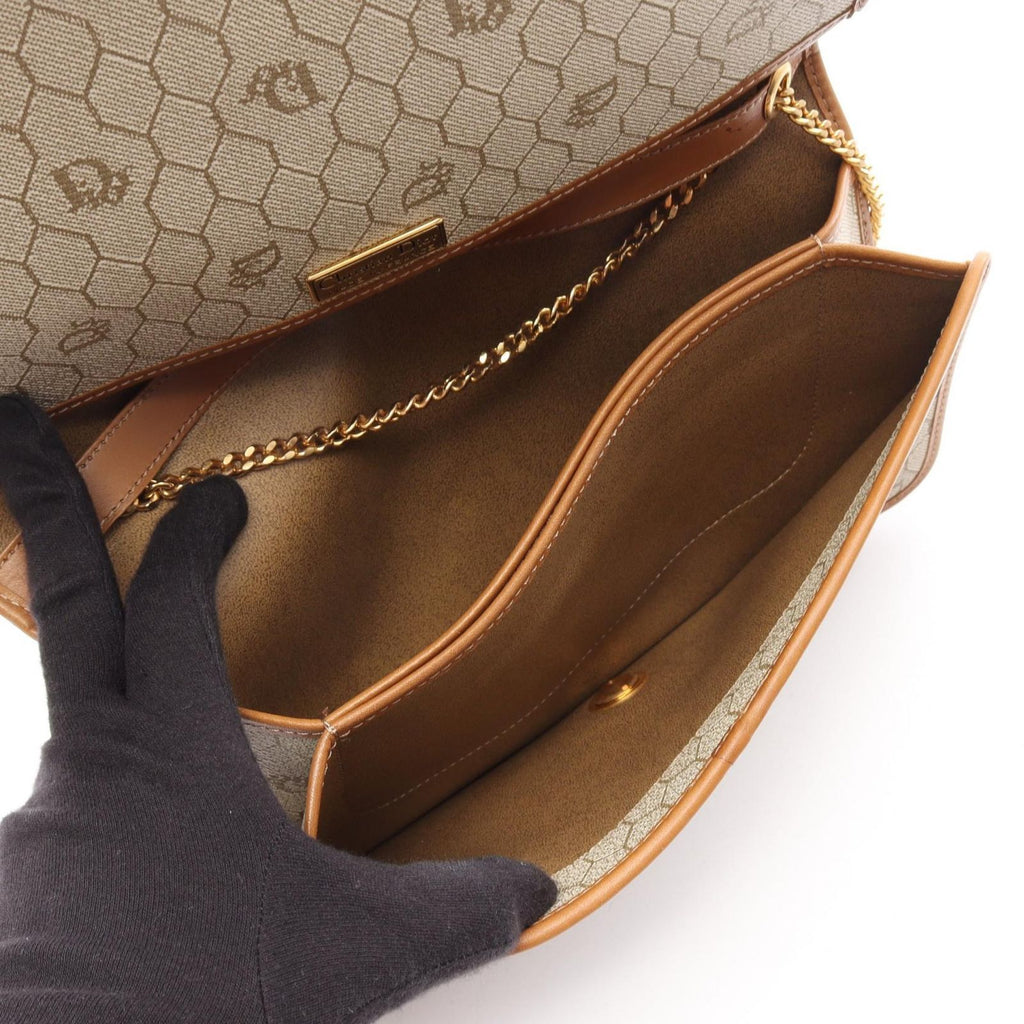 Dior Shoulder Bag Honeycomb Beige Canvas Leather Chain — view 3