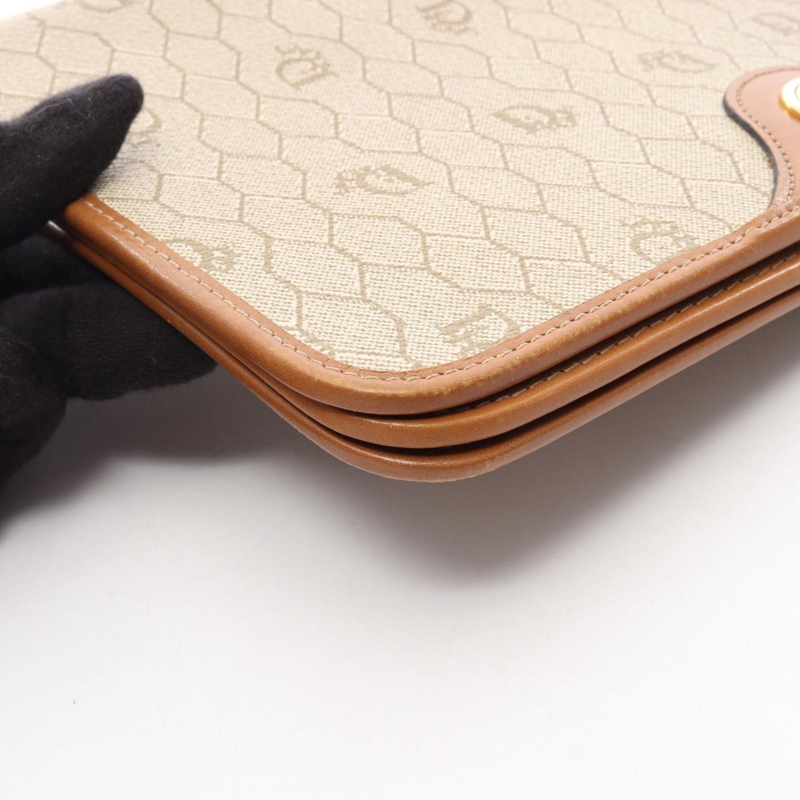 Dior Shoulder Bag Honeycomb Beige Canvas Leather Chain — view 9