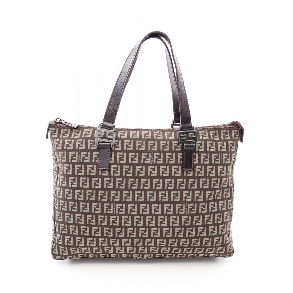 Fendi Tote Zucchino Brown Canvas Leather
