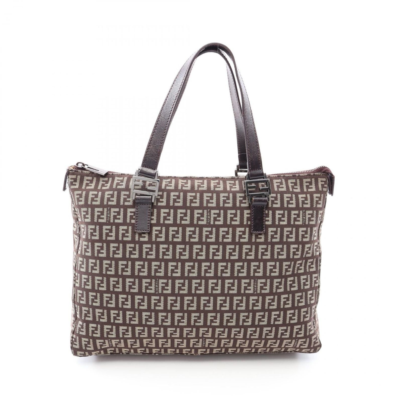 Fendi Tote Zucchino Brown Canvas Leather
