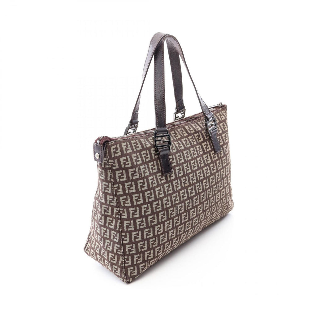 Fendi Tote Zucchino Brown Canvas Leather — view 2