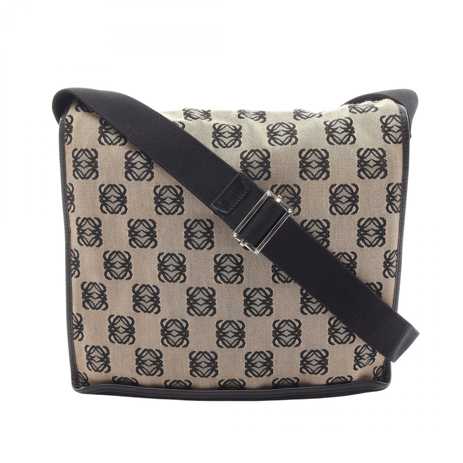 Loewe Shoulder Bag Anagram Beige Black Canvas