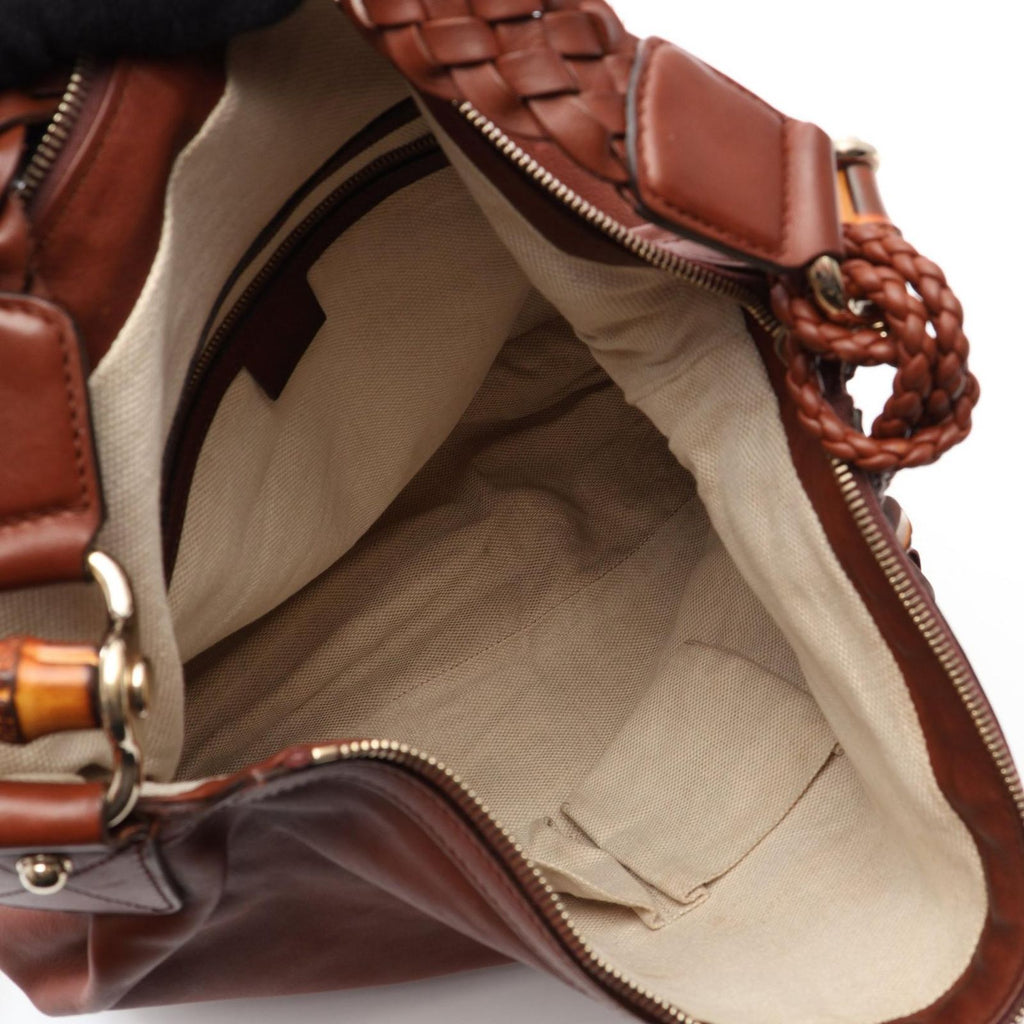 Gucci Shoulder Bag Bamboo Brown Leather Diamante — view 3