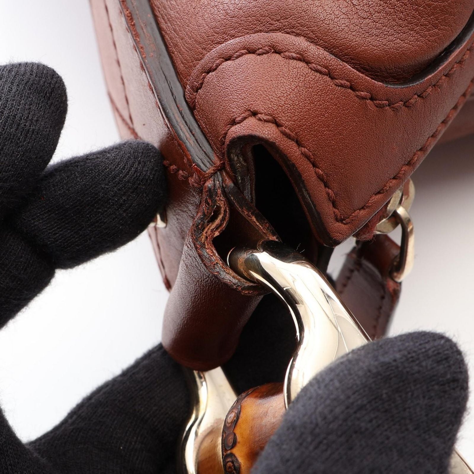 Gucci Shoulder Bag Bamboo Brown Leather Diamante — view 9