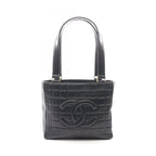 Chanel Tote Choco Bar Black Lambskin Bar CC Logo