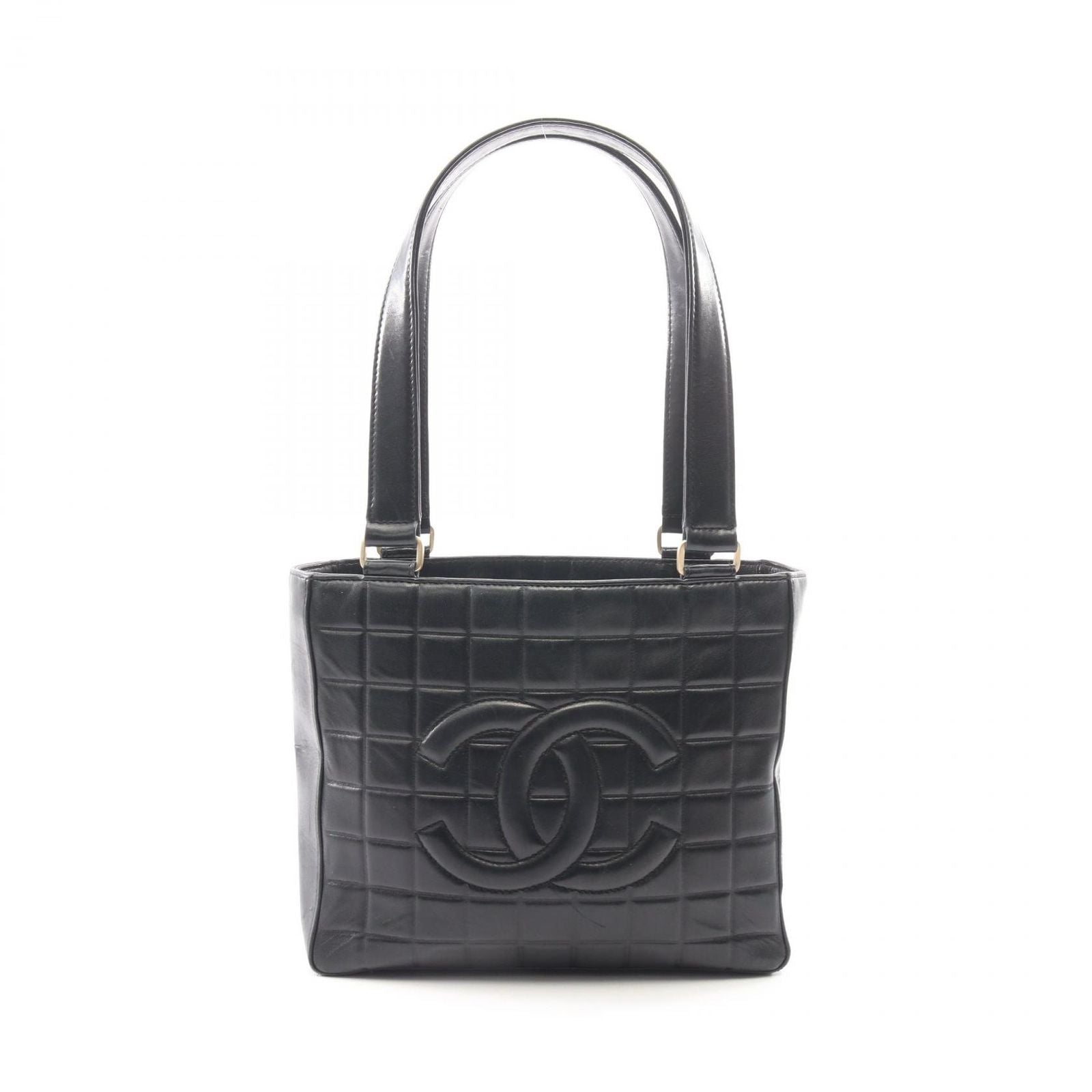 Chanel Tote Choco Bar Black Lambskin Bar CC Logo