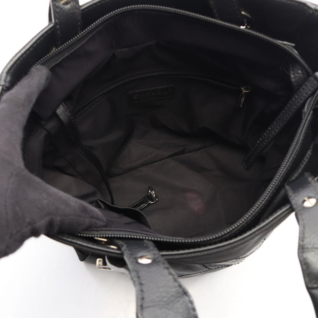 Chanel Tote Paris Biarritz PM Black Canvas Leather PM — view 3