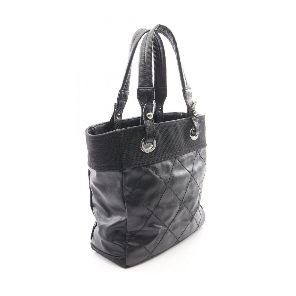 Chanel Tote Paris Biarritz PM Black Canvas Leather PM — view 2