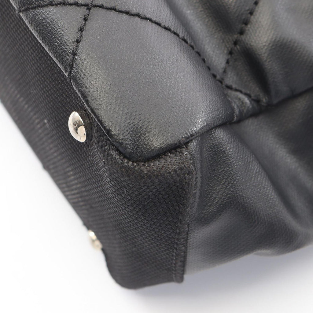 Chanel Tote Paris Biarritz PM Black Canvas Leather PM — view 9