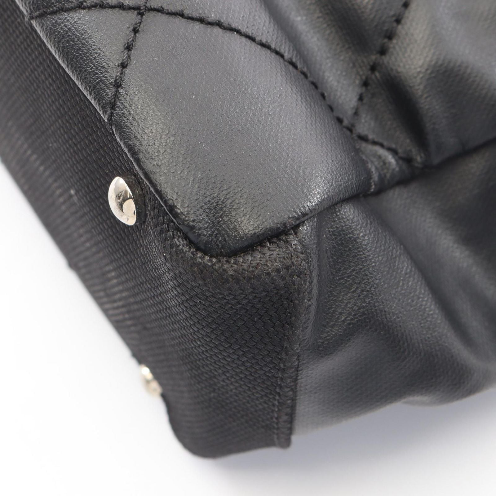 Chanel Tote Paris Biarritz PM Black Canvas Leather PM — view 9
