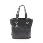 Chanel Tote Paris Biarritz PM Black Canvas Leather PM