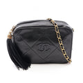 Chanel Shoulder Bag CC Logo Diamond Stitch Fringe Black Lambskin CC Mini Chain