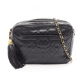 Chanel Shoulder Bag Quilted Fringe Black Lambskin Chain