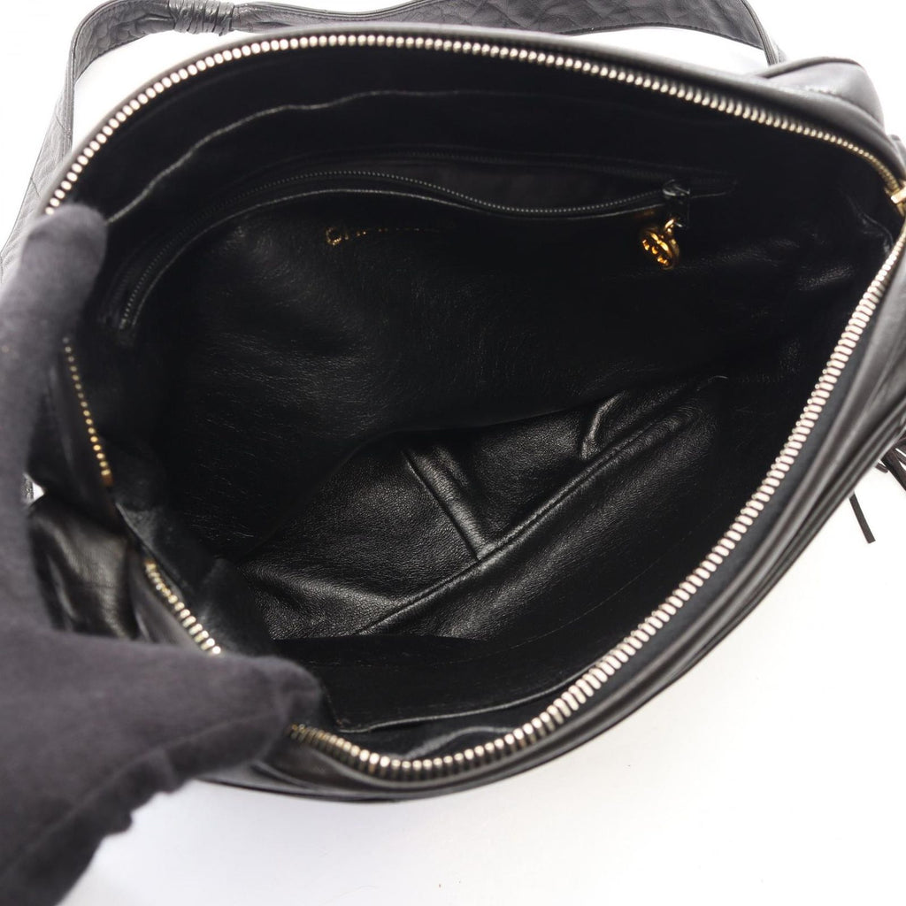 Chanel Shoulder Bag CC Logo Bias Stitch Tassel Black Lambskin Fringe — view 3