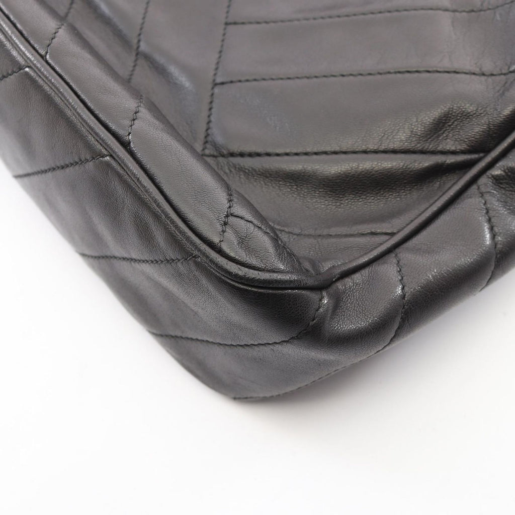 Chanel Shoulder Bag CC Logo Bias Stitch Tassel Black Lambskin Fringe — view 8