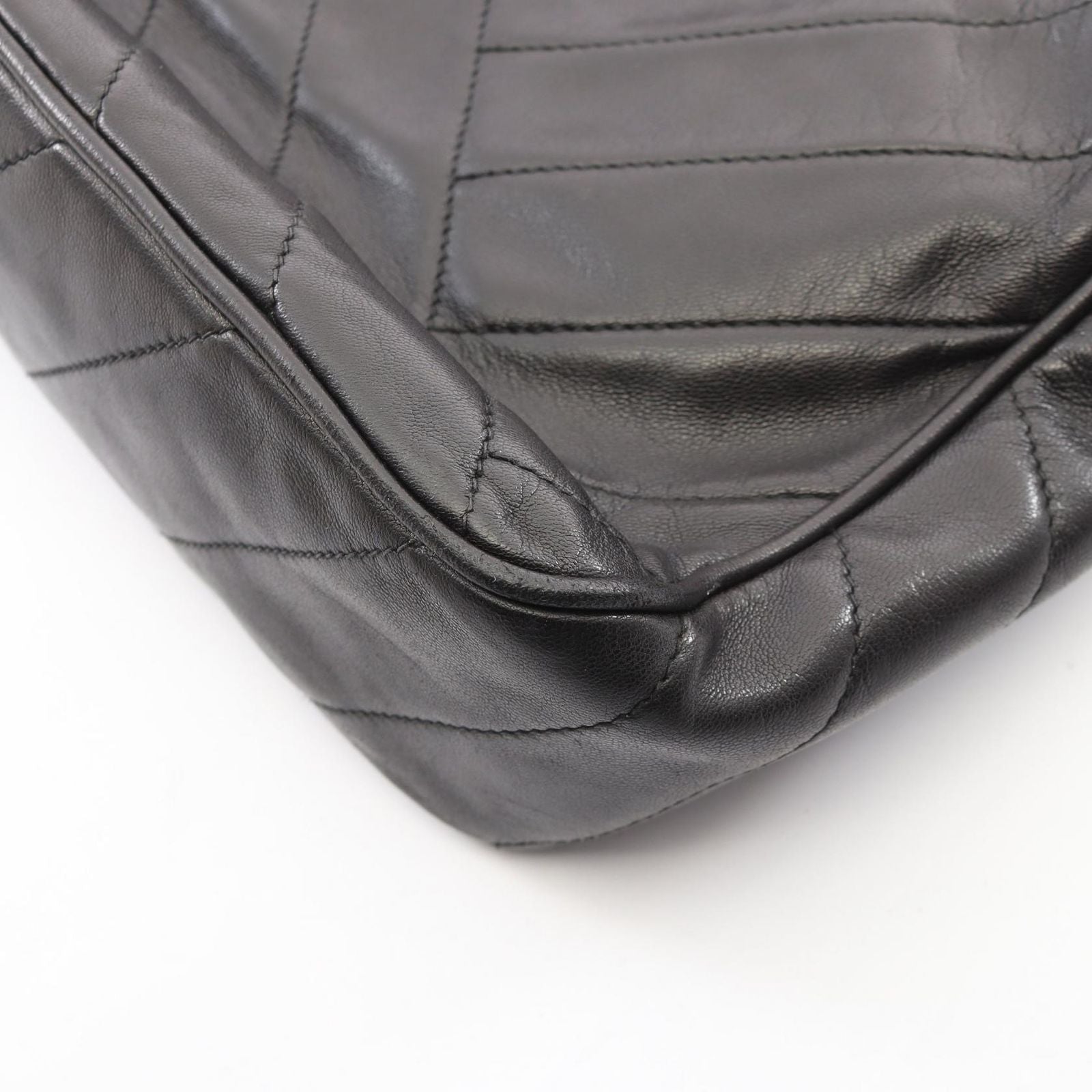 Chanel Shoulder Bag CC Logo Bias Stitch Tassel Black Lambskin Fringe — view 8