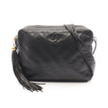 Chanel Shoulder Bag CC Logo Bias Stitch Tassel Black Lambskin Fringe
