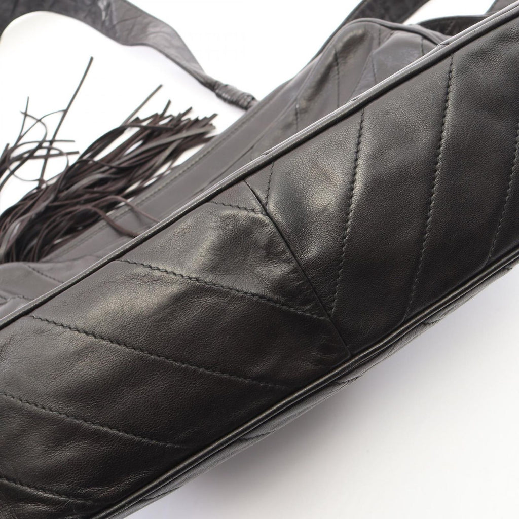 Chanel Shoulder Bag CC Logo Bias Stitch Tassel Black Lambskin Fringe — view 9