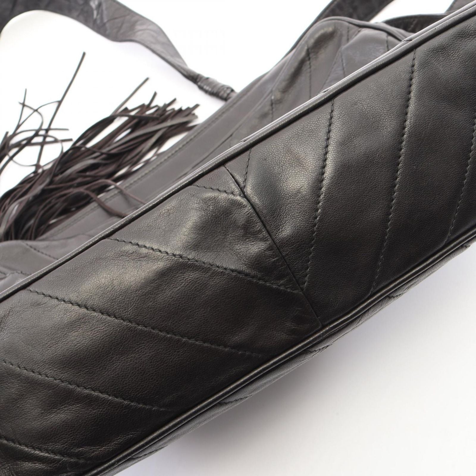 Chanel Shoulder Bag CC Logo Bias Stitch Tassel Black Lambskin Fringe — view 9