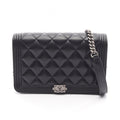 Chanel Shoulder Bag Boy Quilted Black Lambskin Boy Chain Wallet