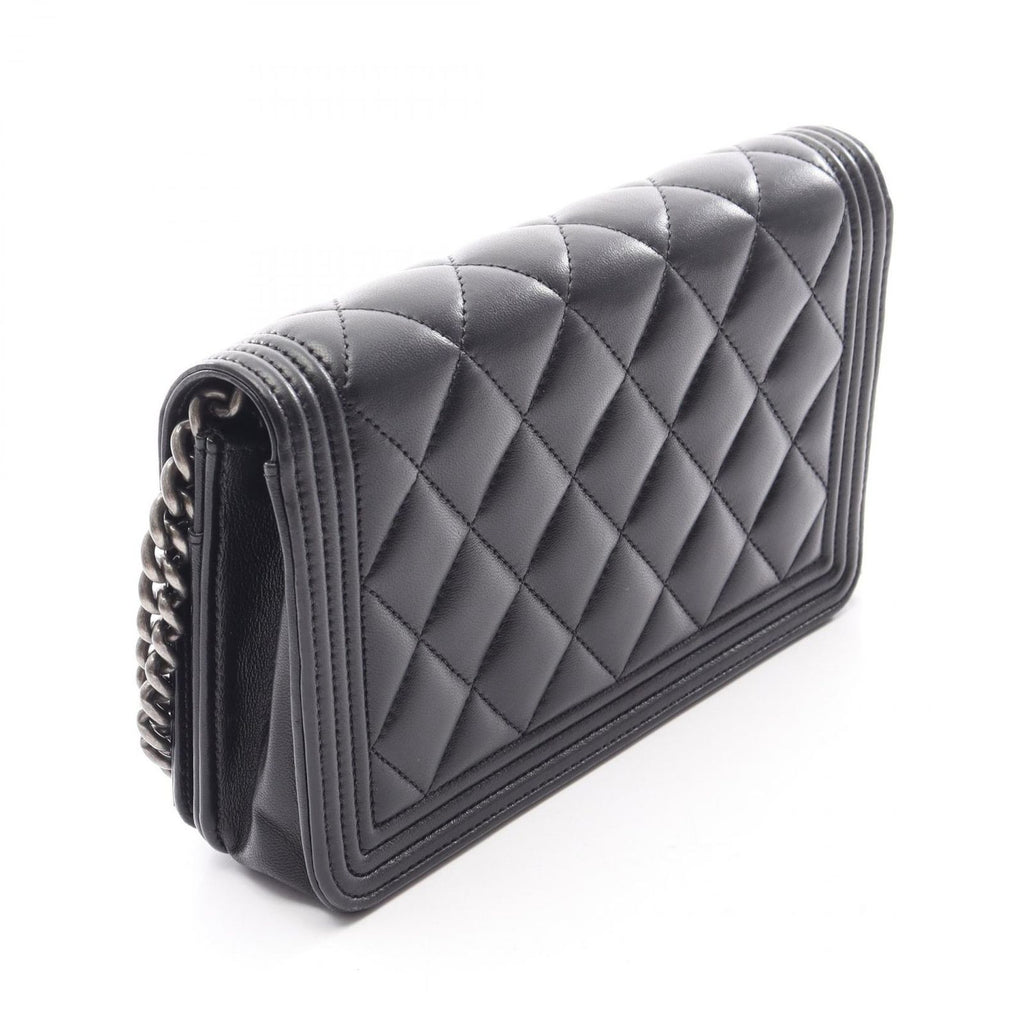 Chanel Shoulder Bag Boy Quilted Black Lambskin Boy Chain Wallet — view 2