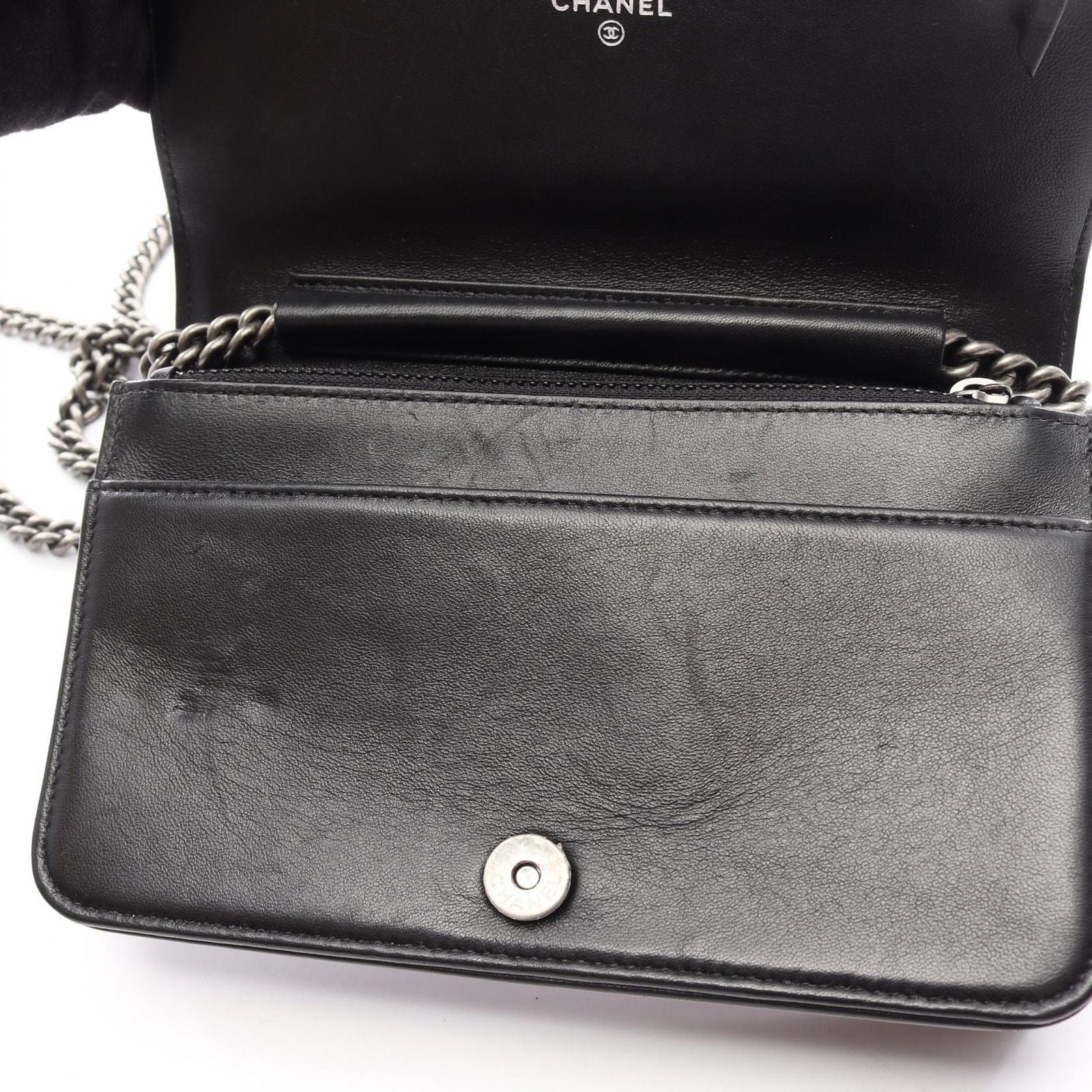 Chanel Shoulder Bag Boy Quilted Black Lambskin Boy Chain Wallet — view 8