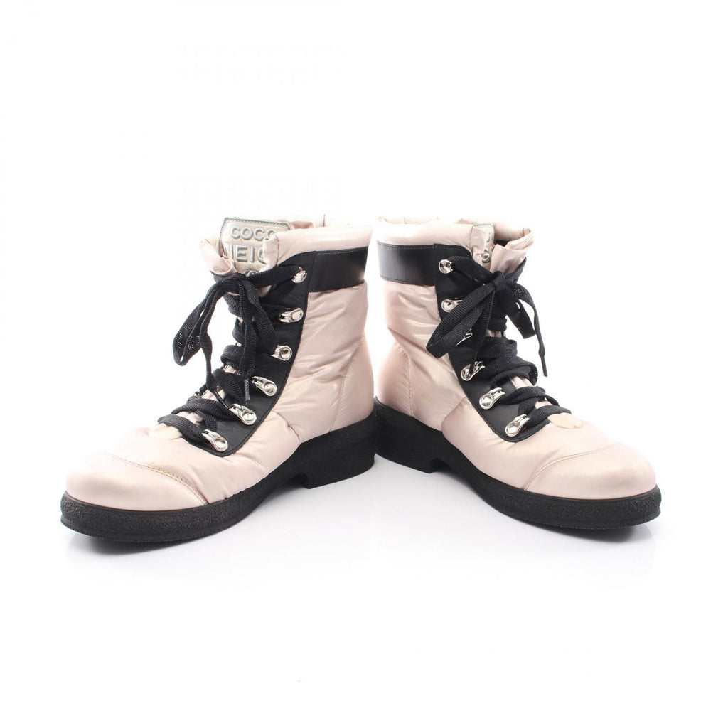 Chanel Boots Coconnege Winter Pink Beige Nylon Leather — view 3