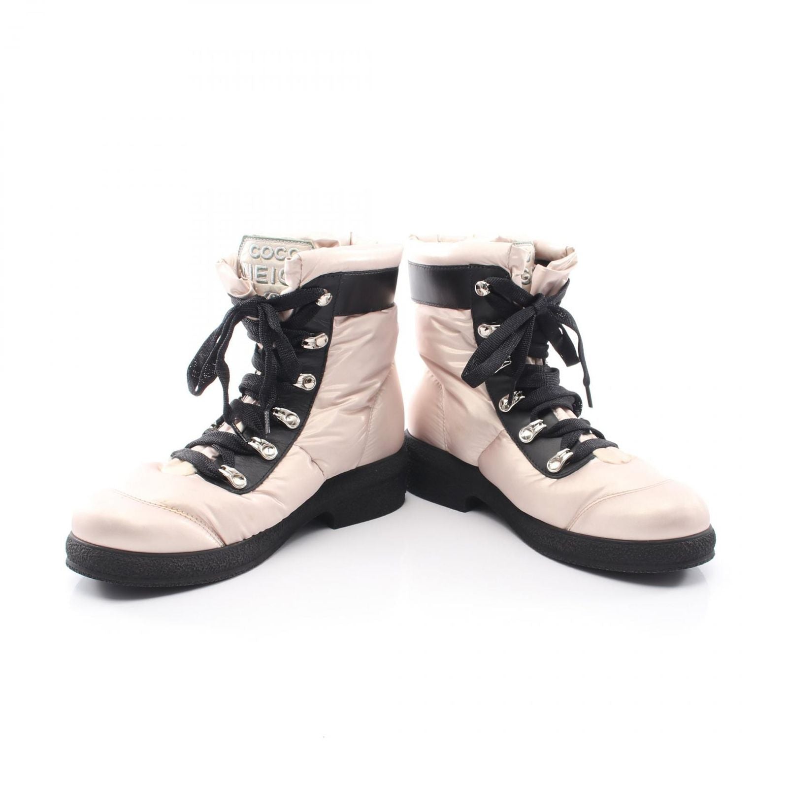 Chanel Boots Coconnege Winter Pink Beige Nylon Leather — view 3