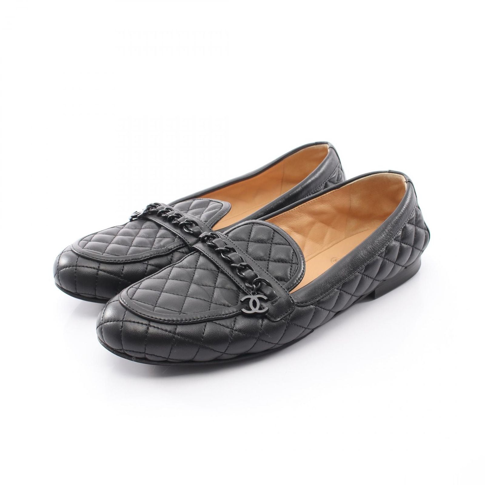 Chanel Loafers Quilted Black Lambskin CC Logo Charm