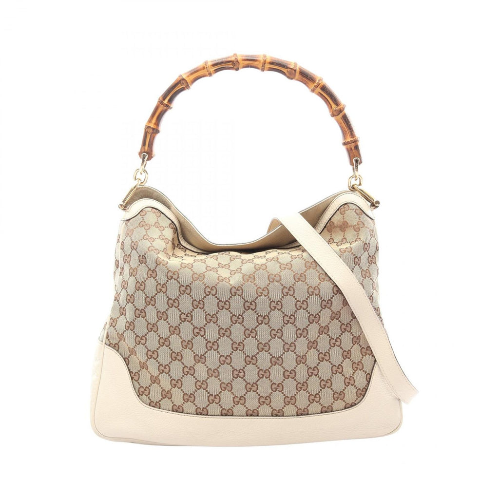 Gucci Shoulder Bag Diana Bamboo 2-Way Beige Ivory Canvas Leather